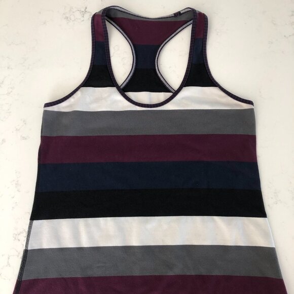 Lululemon Racer Back Stripped Top Navy White Blue Black Gray Sz S/M no tag - Picture 2 of 8